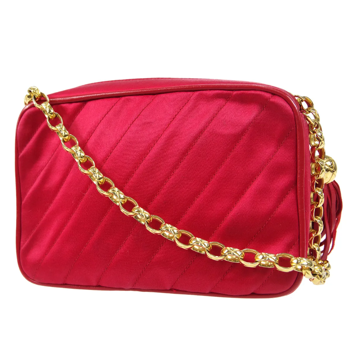 CHANEL Bijou Chain Shoulder Bag Red Satin