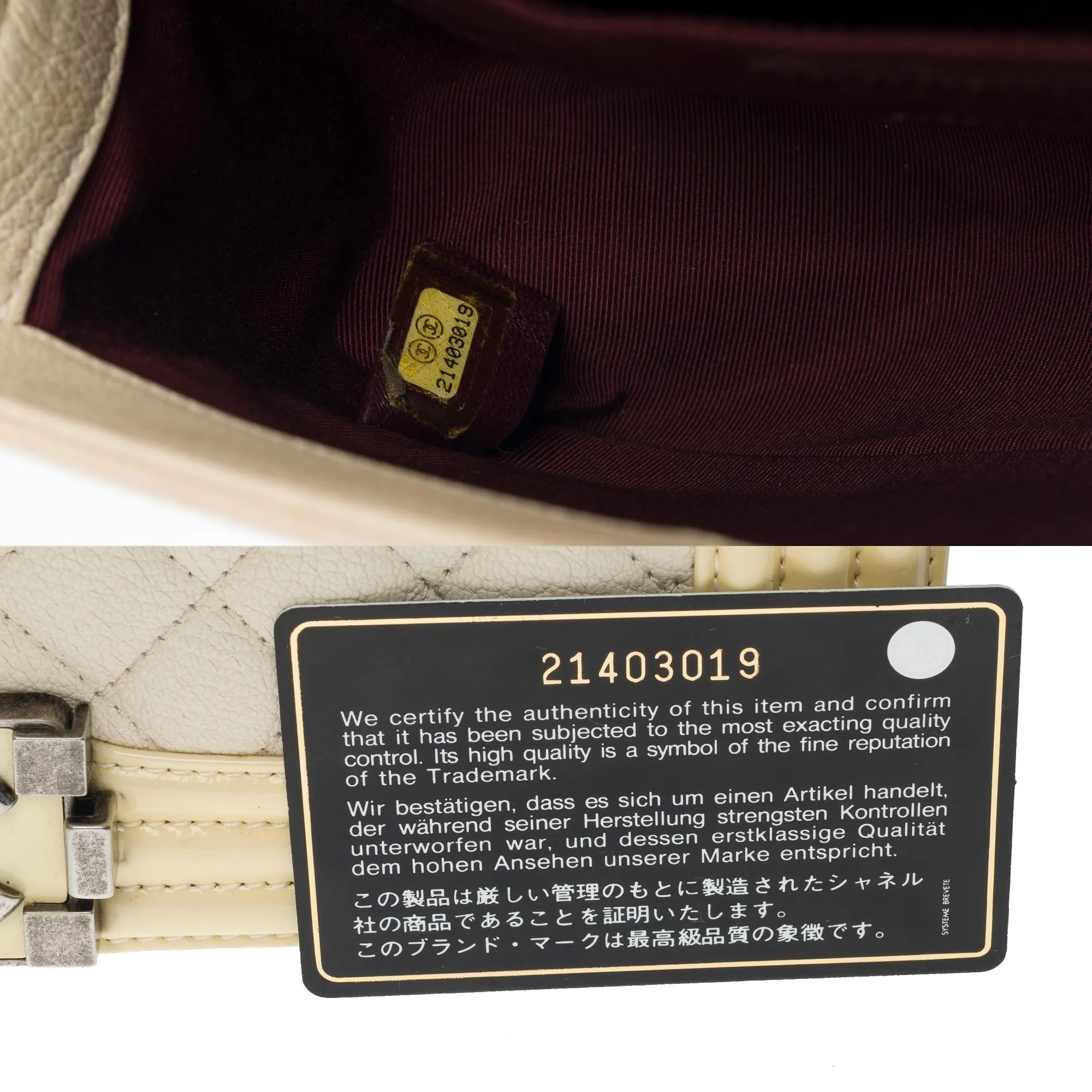 CHANEL Boy medium shoulder bag in beige caviar & Yellow patent leather, SHW