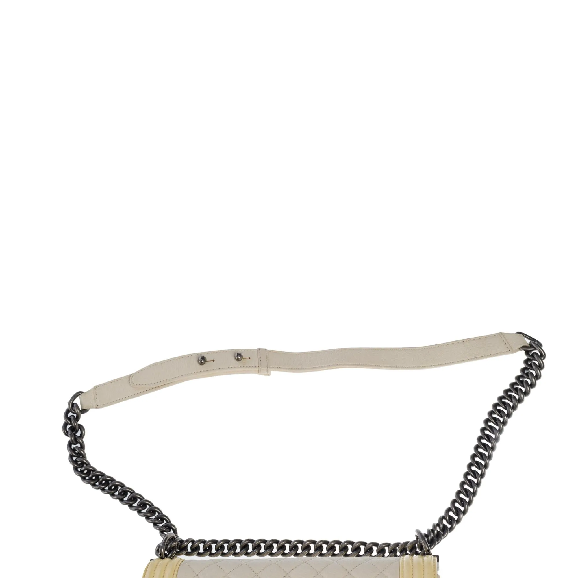 CHANEL Boy medium shoulder bag in beige caviar & Yellow patent leather, SHW