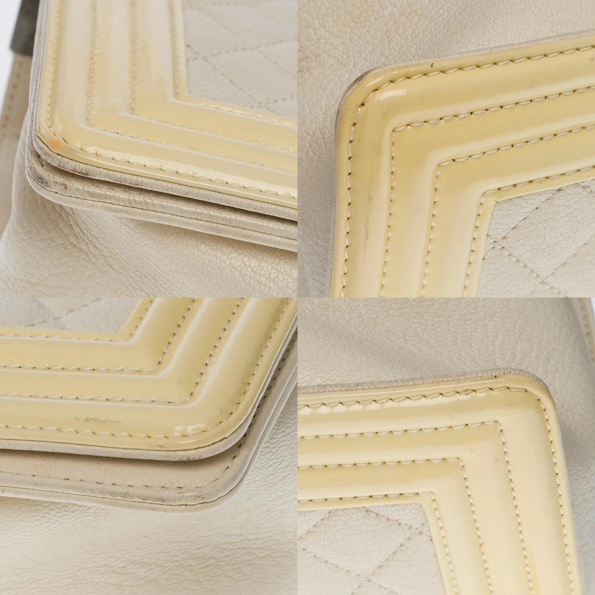 CHANEL Boy medium shoulder bag in beige caviar & Yellow patent leather, SHW