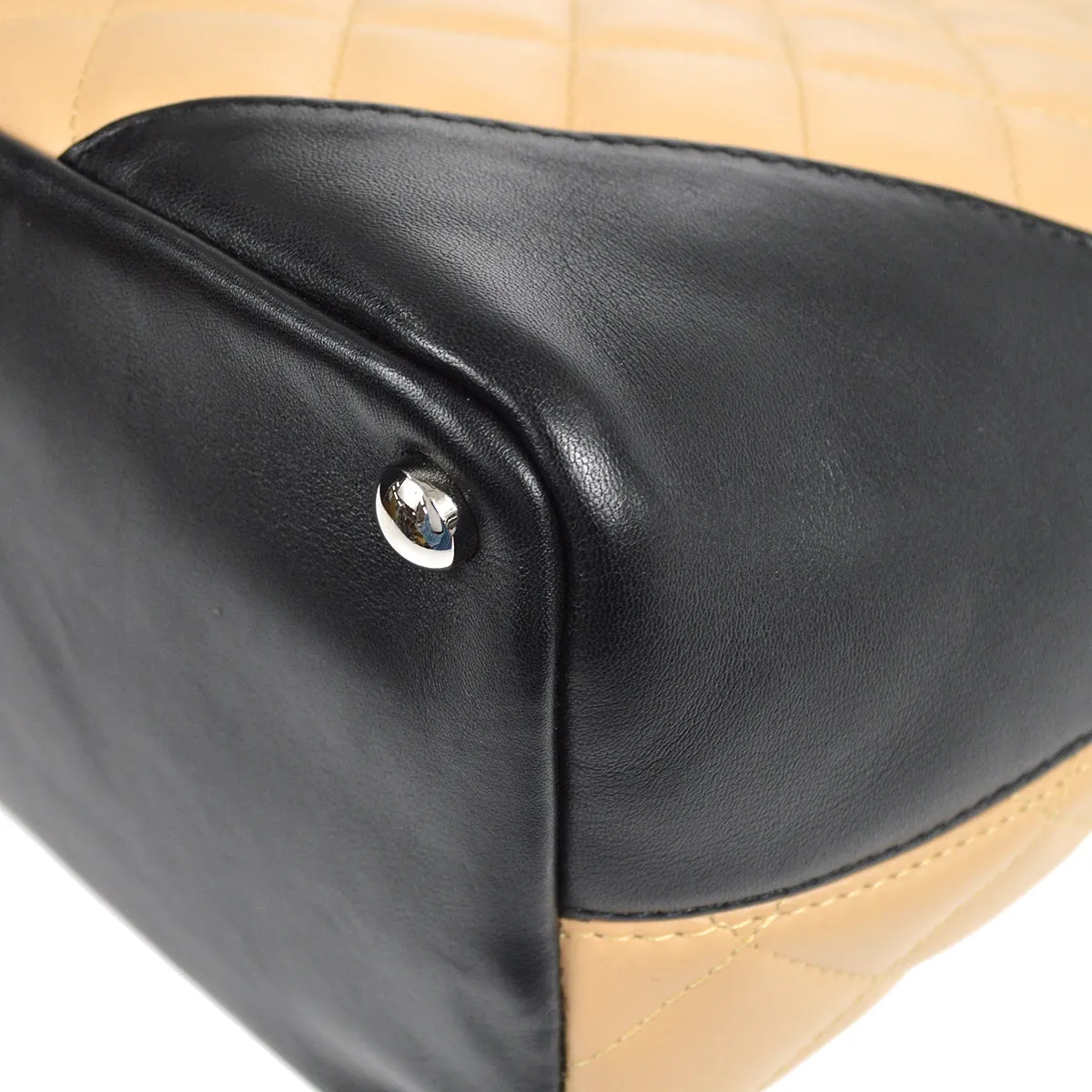 CHANEL Cambon Ligne Hand Tote Bag Beige Calfskin