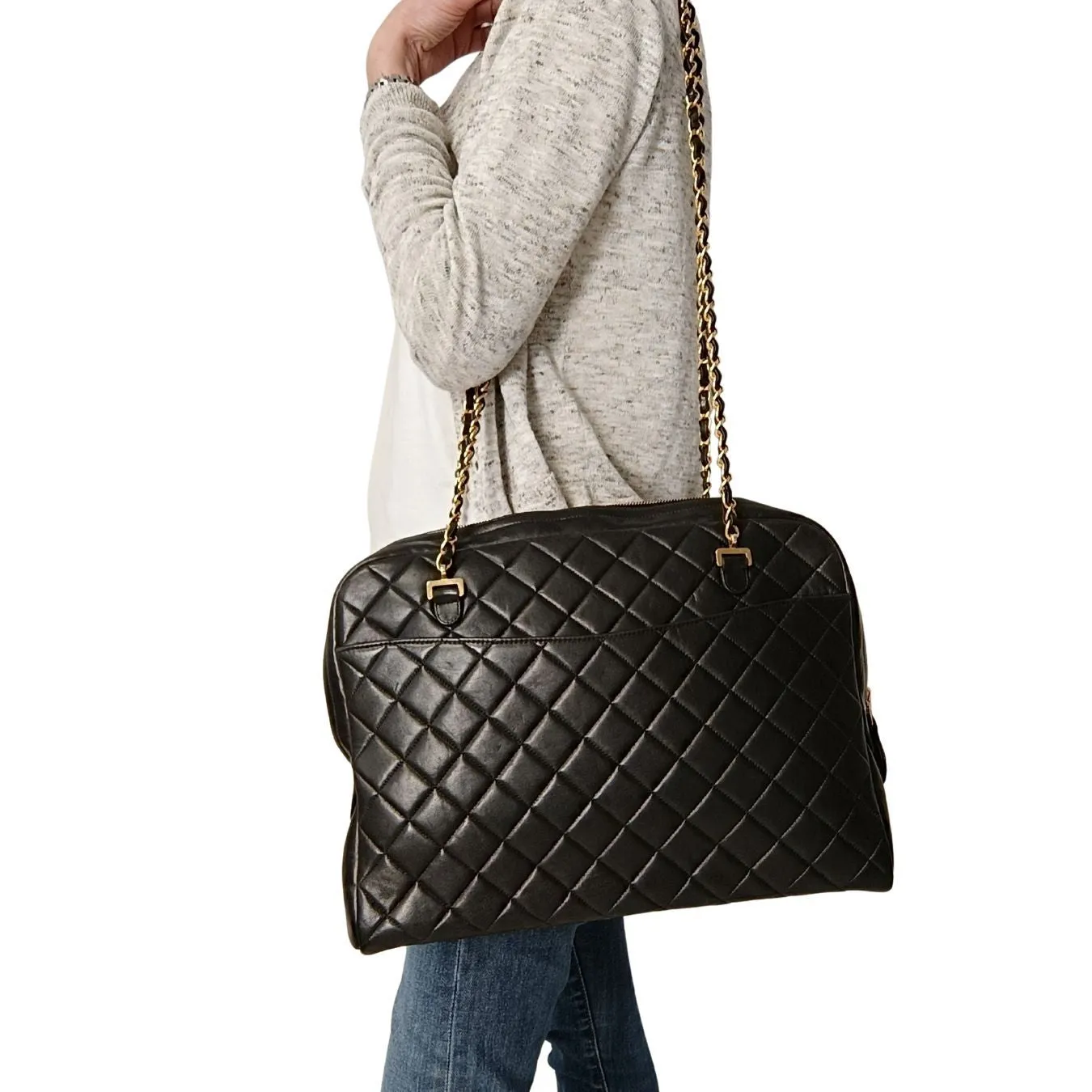 Chanel Chanel borsa a spalla Grand Shopping in pelle matelassè nera - '10s