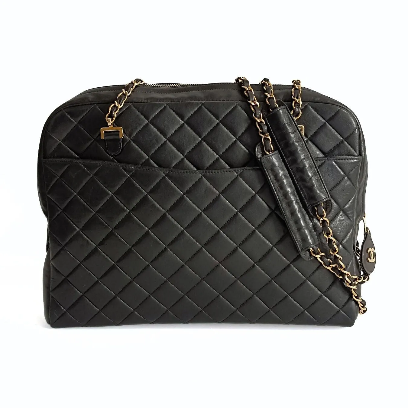 Chanel Chanel borsa a spalla Grand Shopping in pelle matelassè nera - '10s