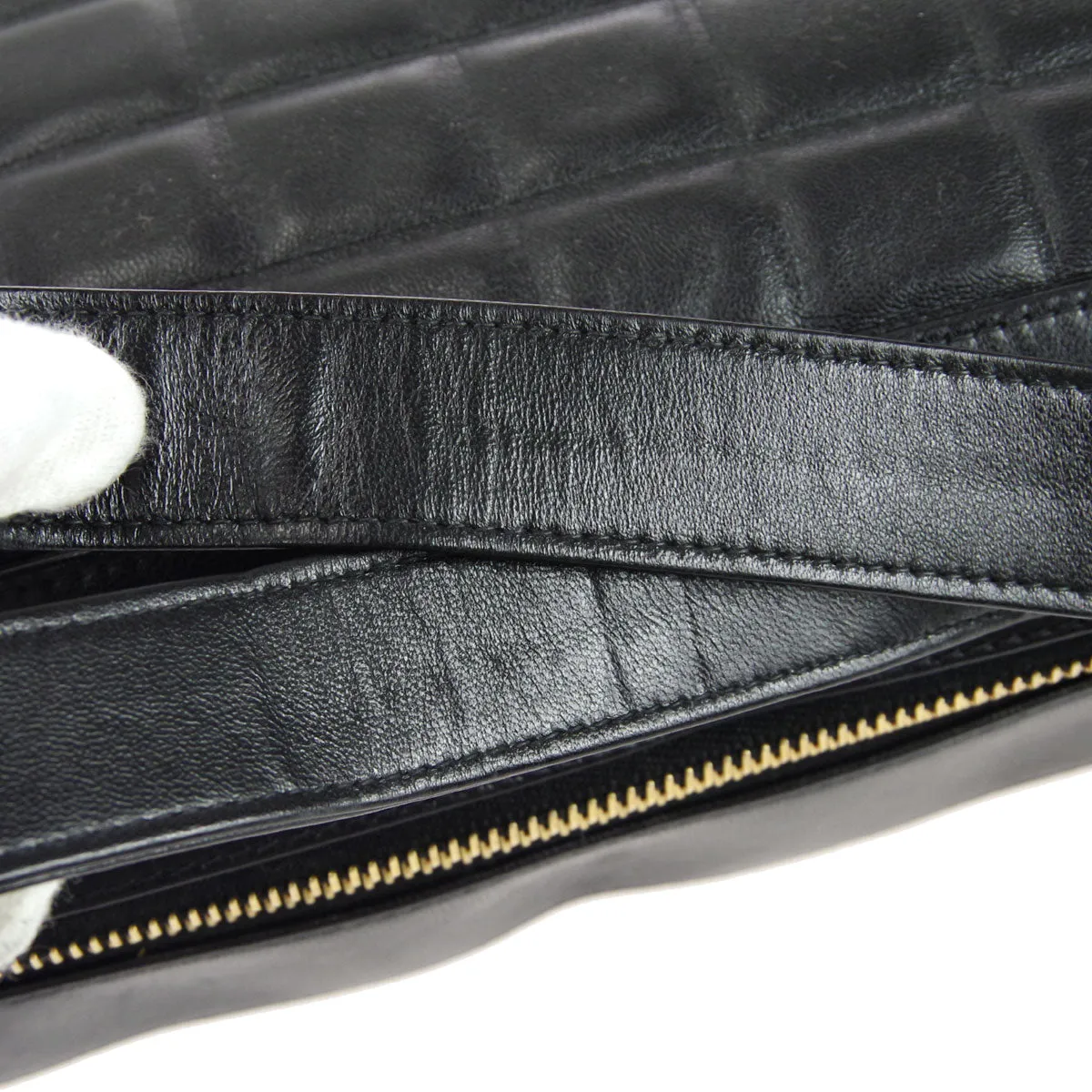 CHANEL Choco Bar Shoulder Bag Black Lambskin 67732