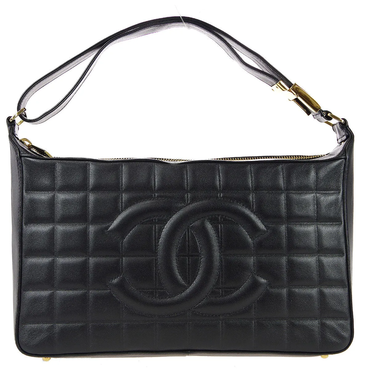 CHANEL Choco Bar Shoulder Bag Black Lambskin 67732