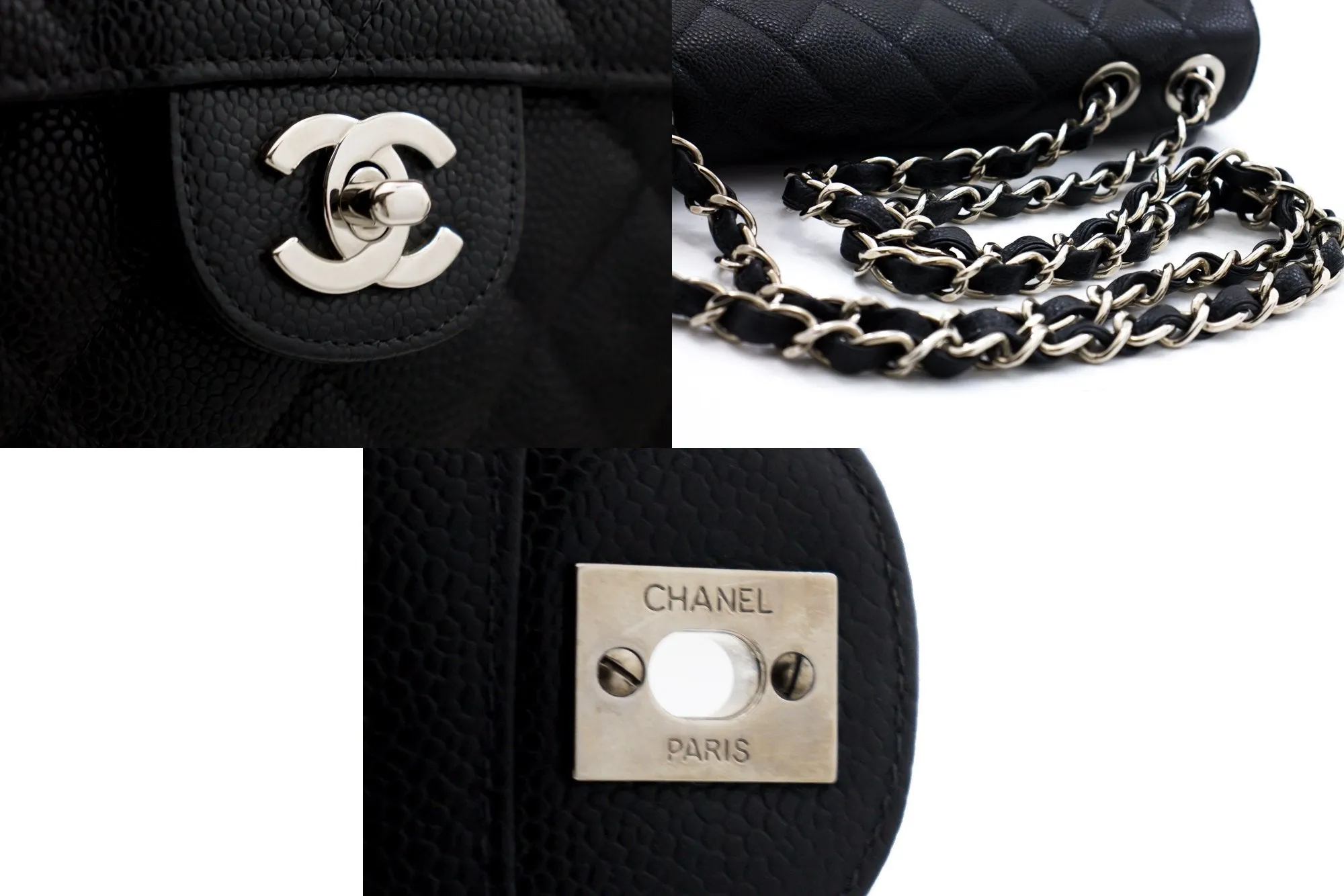 CHANEL Classic Large 11" Chain Shoulder Bag Black Grained Calfskin