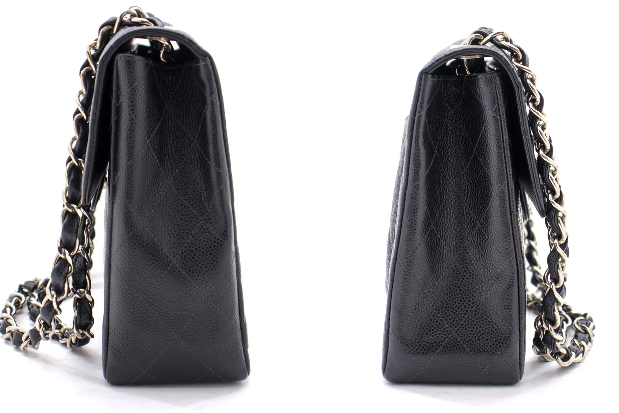CHANEL Classic Large 11" Chain Shoulder Bag Black Grained Calfskin