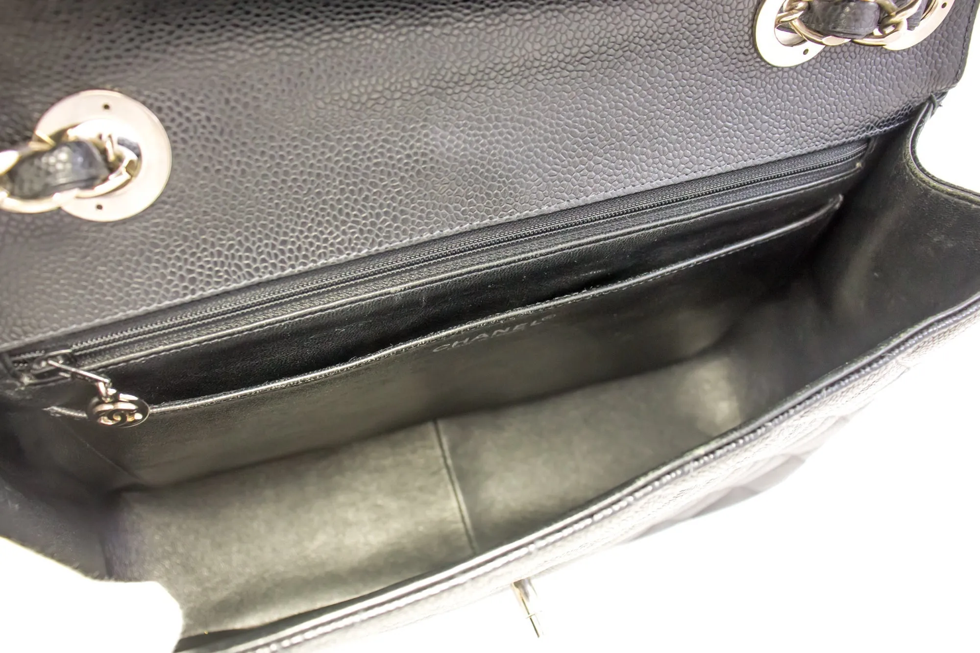 CHANEL Classic Large 11" Chain Shoulder Bag Black Grained Calfskin
