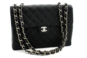 CHANEL Classic Large 11" Chain Shoulder Bag Black Grained Calfskin