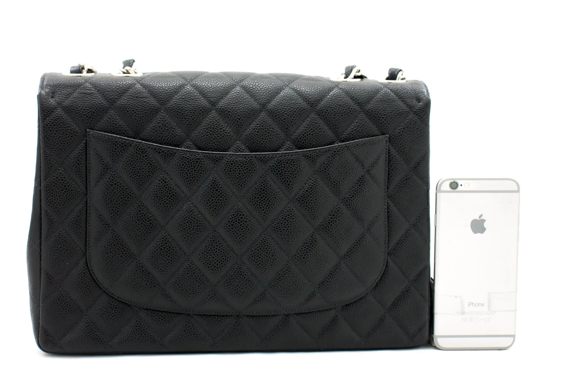 CHANEL Classic Large 11" Chain Shoulder Bag Black Grained Calfskin