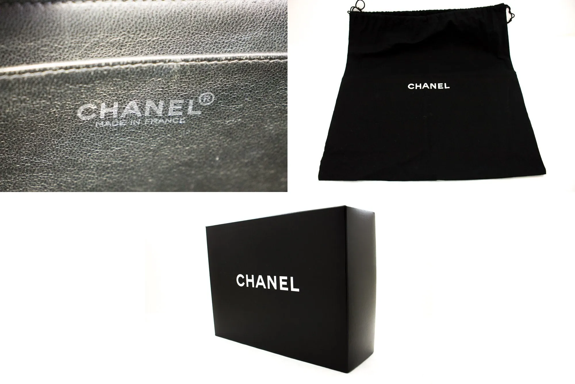 CHANEL Classic Large 11" Chain Shoulder Bag Black Grained Calfskin