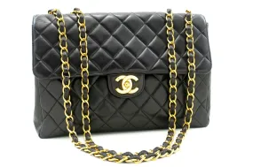 CHANEL Classic Large 11" Chain Shoulder Bag Flap Black Lambskin