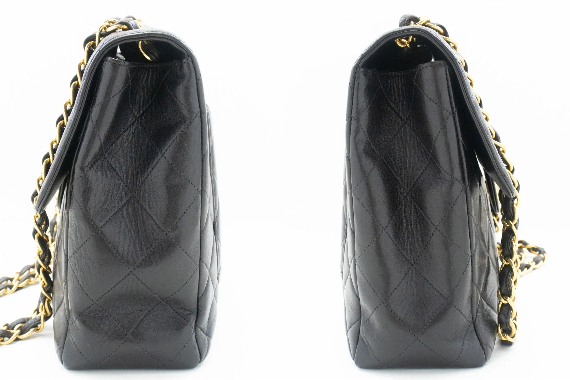 CHANEL Classic Large 11" Chain Shoulder Bag Flap Black Lambskin