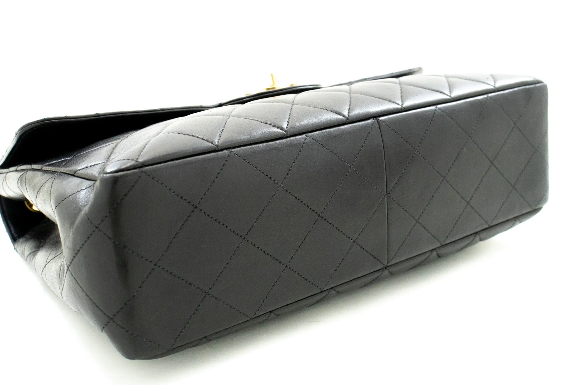 CHANEL Classic Large 11" Chain Shoulder Bag Flap Black Lambskin