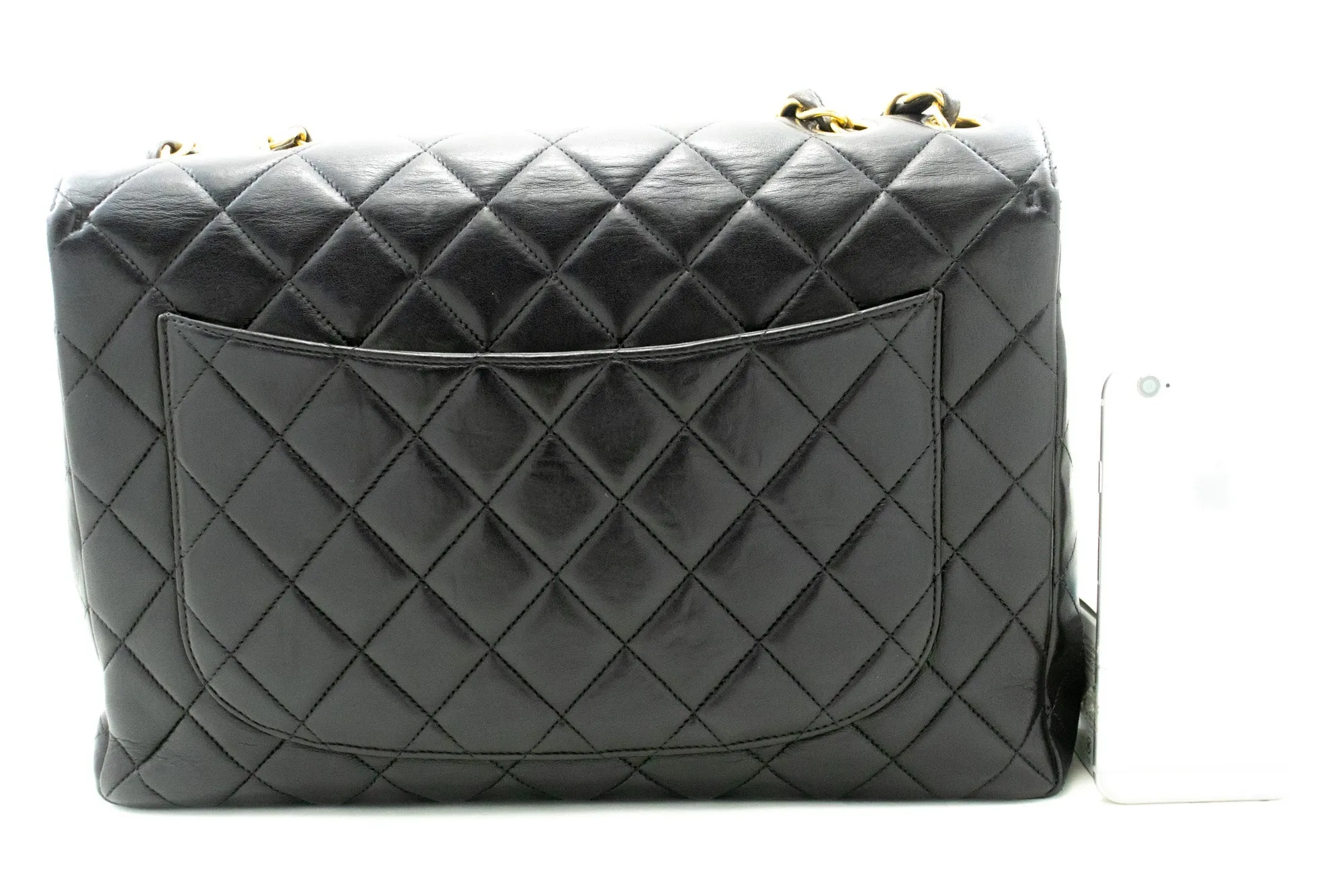 CHANEL Classic Large 11" Chain Shoulder Bag Flap Black Lambskin