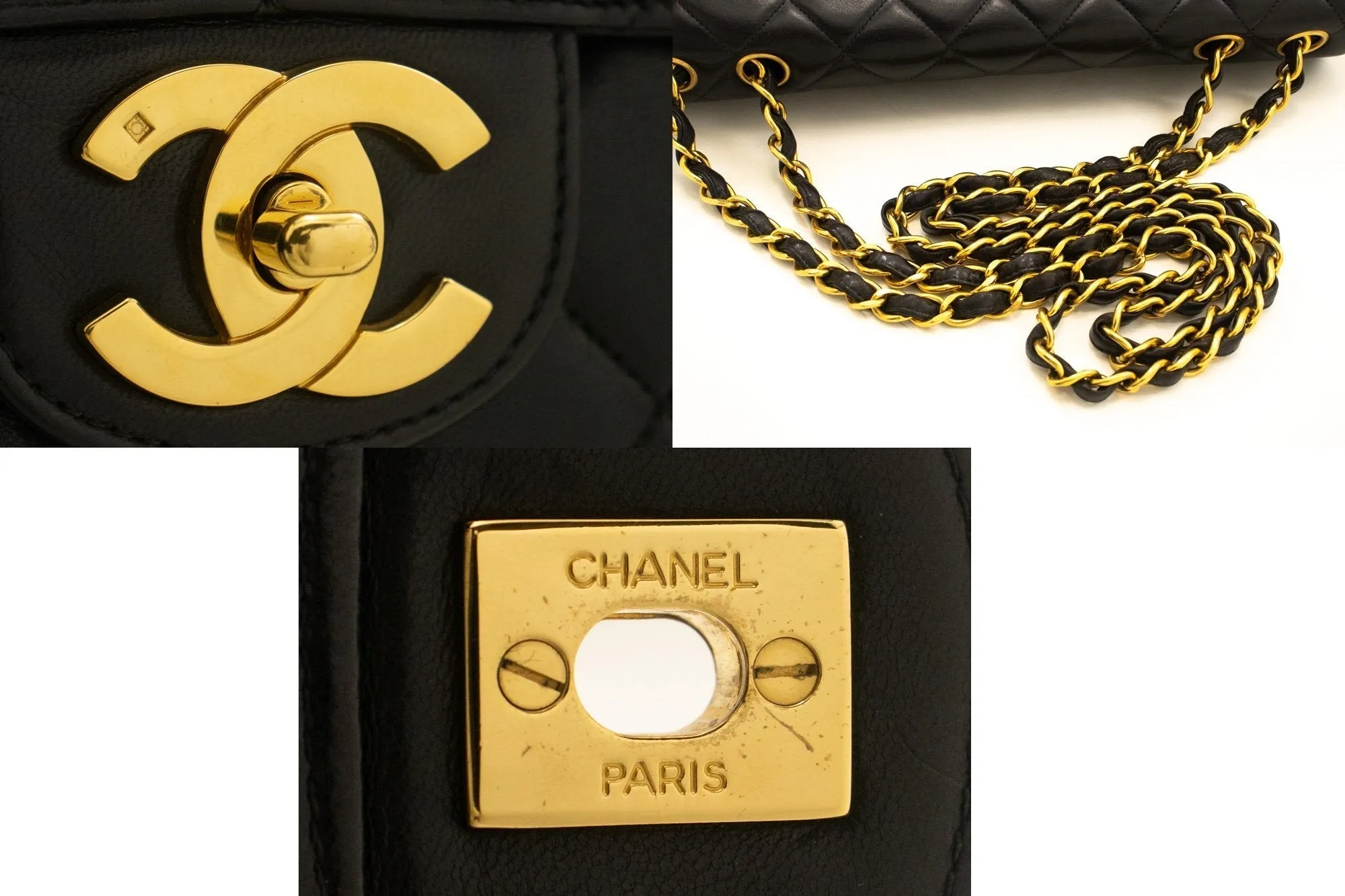 CHANEL Classic Large 11" Chain Shoulder Bag Flap Black Lambskin