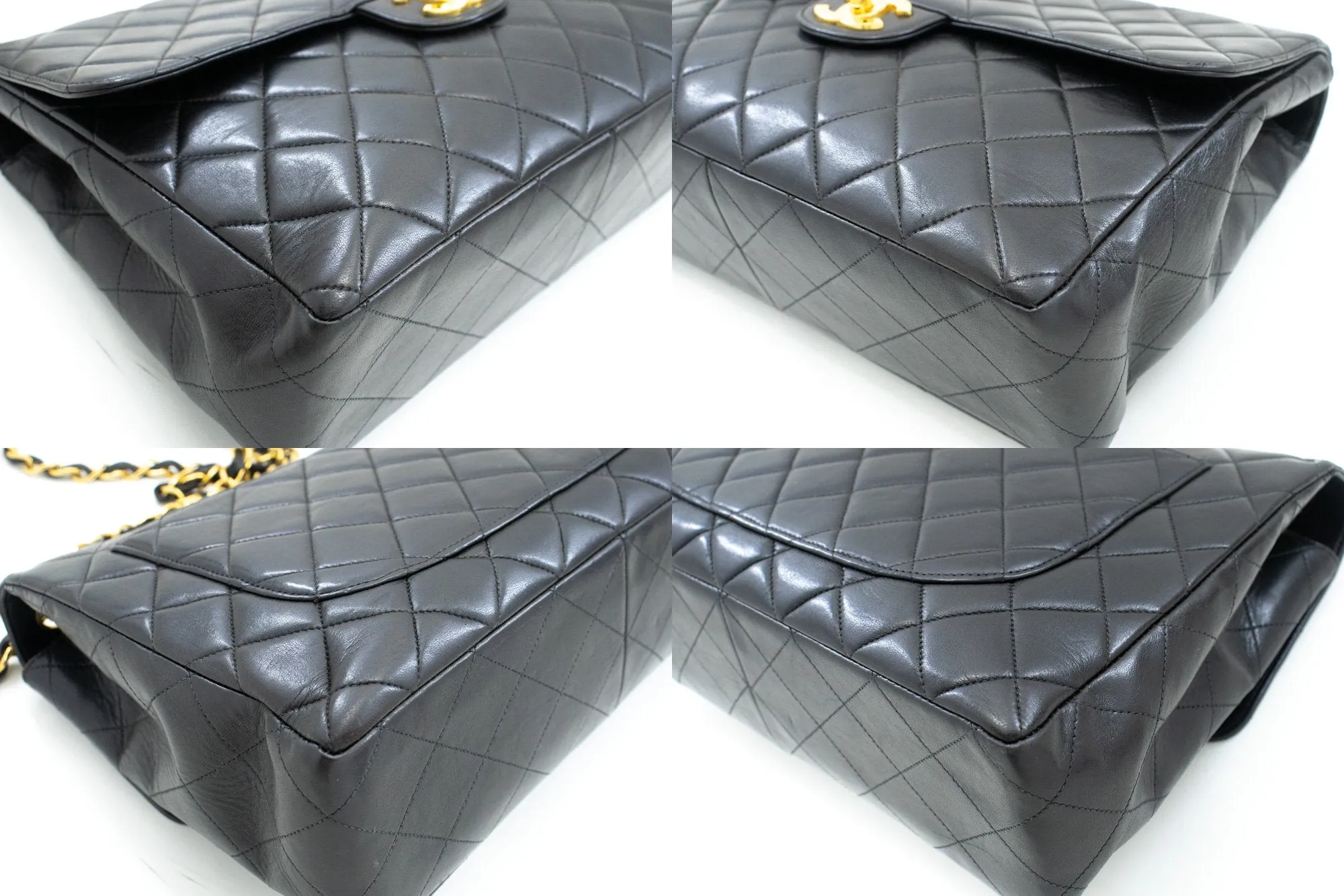 CHANEL Classic Large 11" Chain Shoulder Bag Flap Black Lambskin