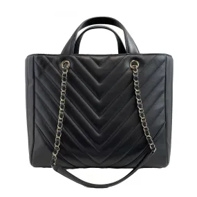 CHANEL - Large Shopping Tote Black Chevron Leather CC Tote w/ Shoulder Strap