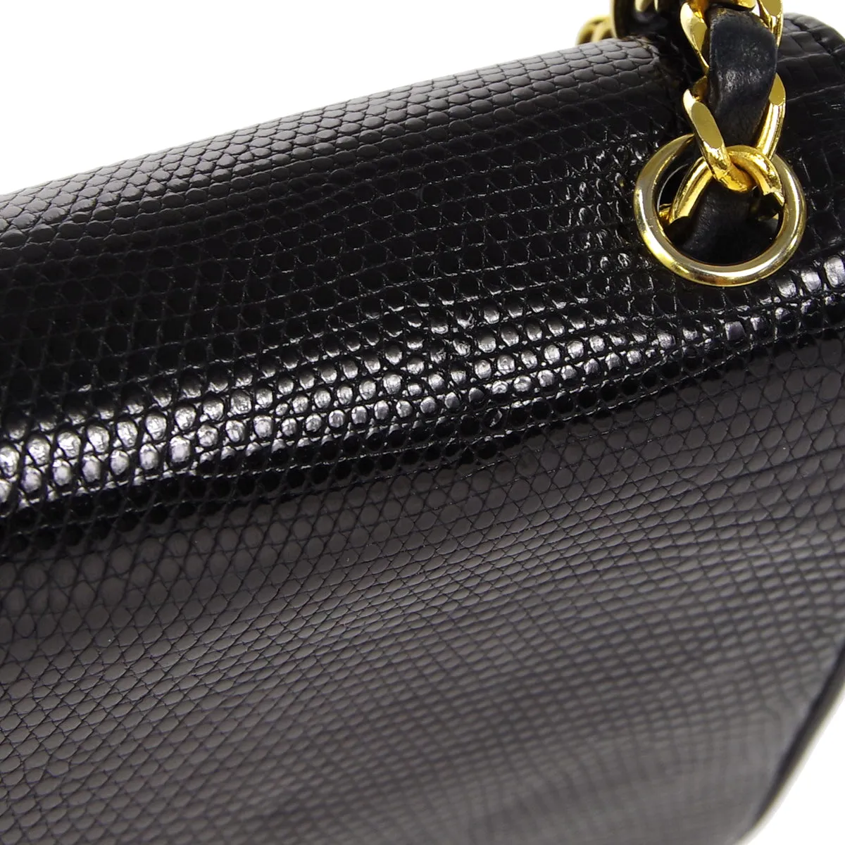 CHANEL * Single Chain Shoulder Bag Black Lizard