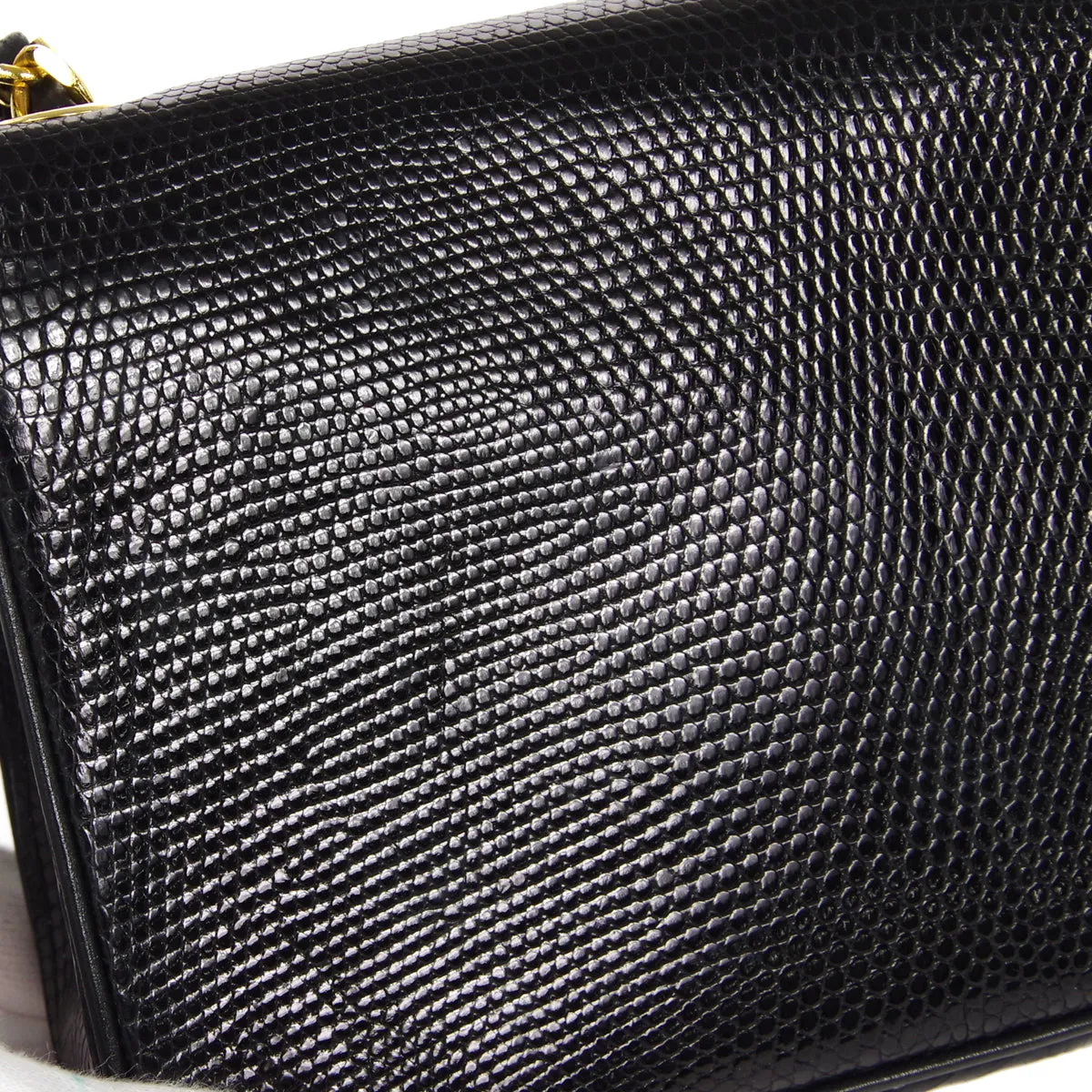 CHANEL * Single Chain Shoulder Bag Black Lizard
