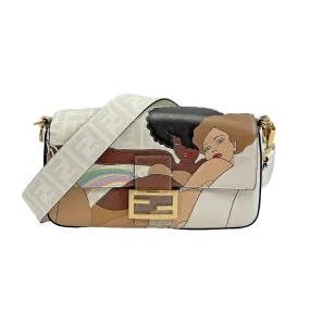 New Fendi White FF Glazed Baguette Crossbody in Bianco Perla with Bikini Girls Pattern - Without Tags
