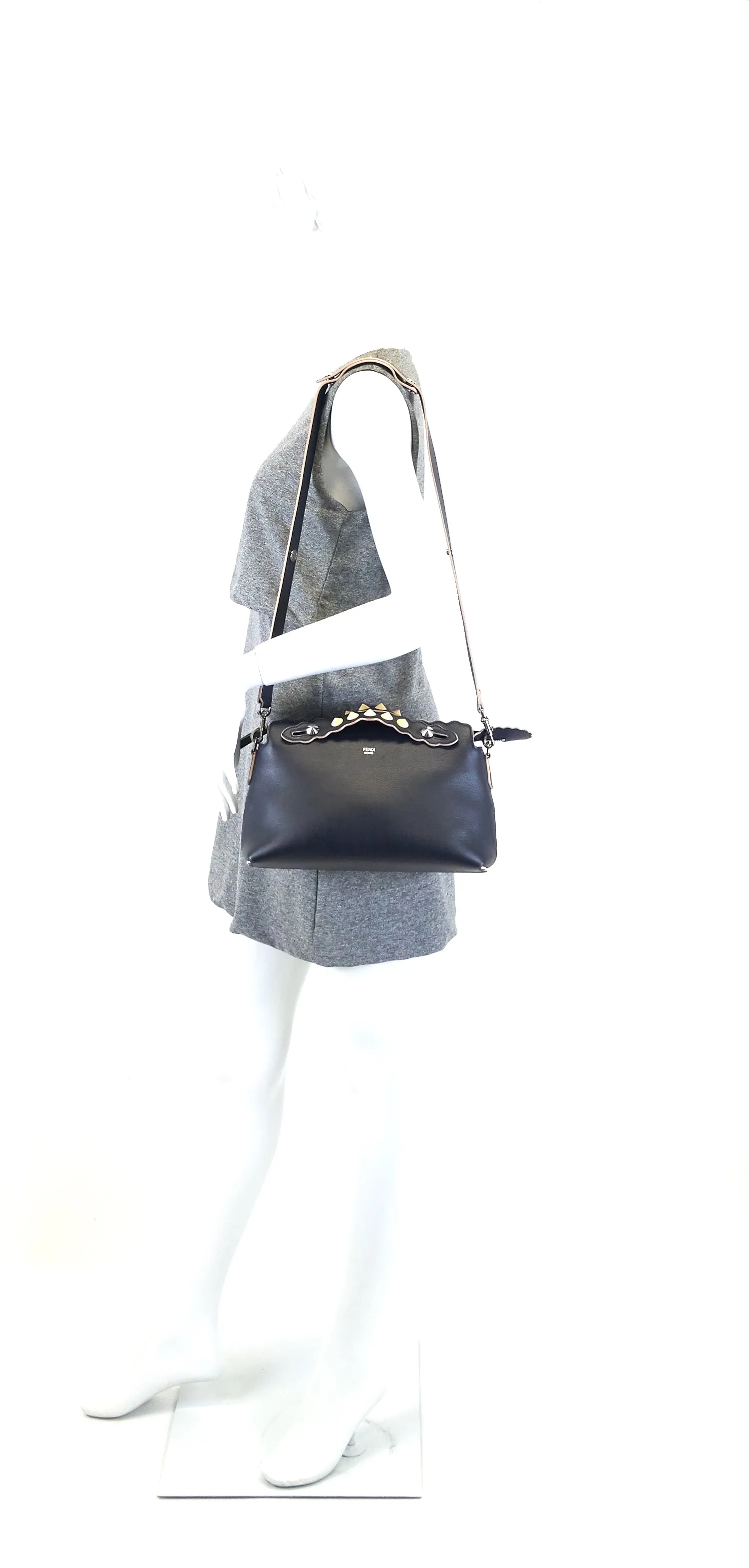 Fendi Black Leather Small Pearl Embellished By The Way Satchel