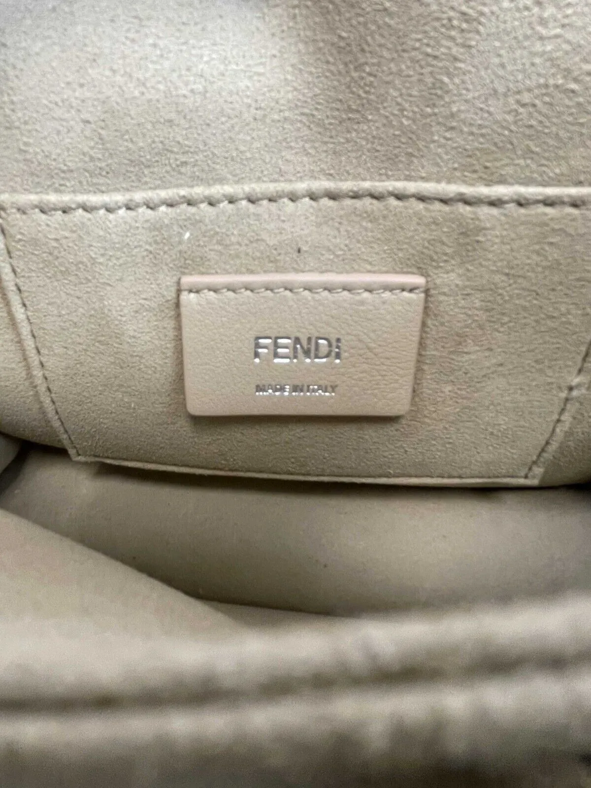 New Fendi Kan I Crossbody Bag - Embellished Whipstitch Leather in Nude Beige