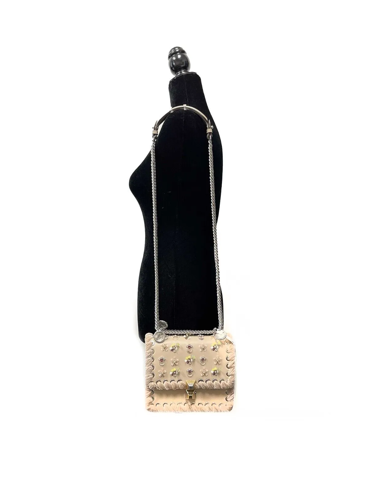New Fendi Kan I Crossbody Bag - Embellished Whipstitch Leather in Nude Beige
