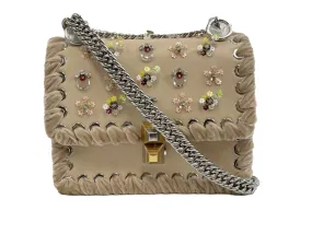 New Fendi Kan I Crossbody Bag - Embellished Whipstitch Leather in Nude Beige