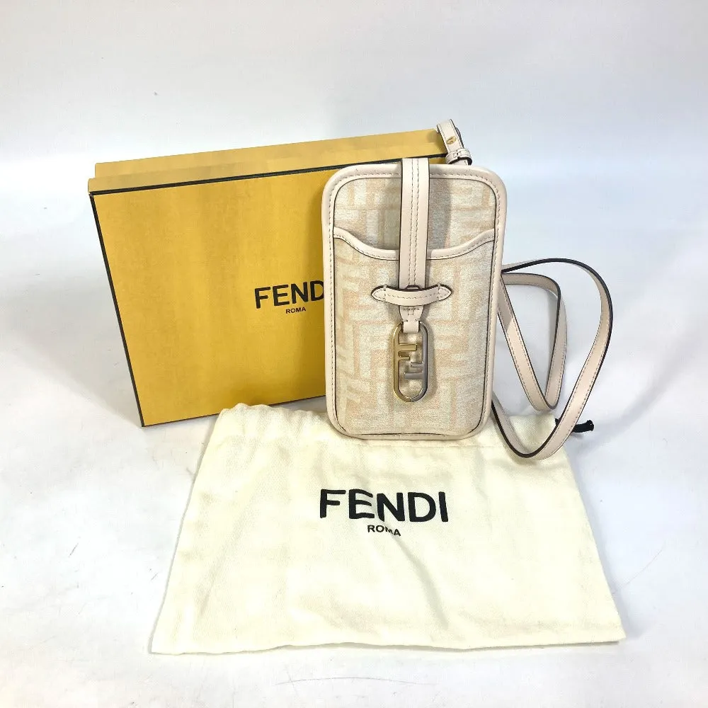 FENDI Pouch 7AS131 viscose/leather beige Smartphone case Zucca logo phone pouch, smartphone pouch Women Used