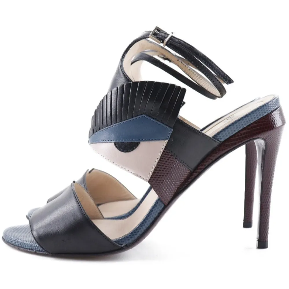 FENDI Sandals Calfskin Black / blue Ankle strap monster Women 37 1/2 Used