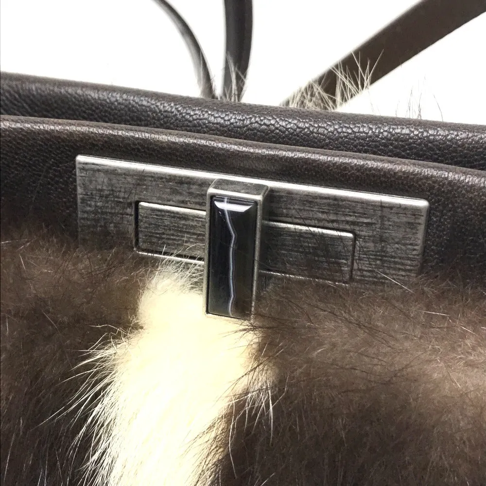 FENDI Shoulder Bag 8BT161 fur Dark brown Fur bag Peekaboo
