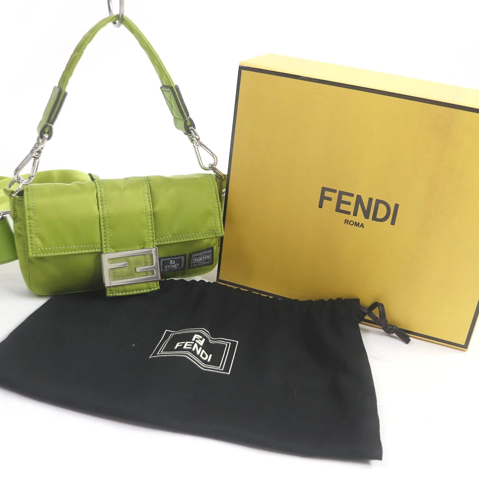 FENDI Sling bag 7AS138 Main: Nylon, Main: Leather wasabi green Baguette Mini mens Used