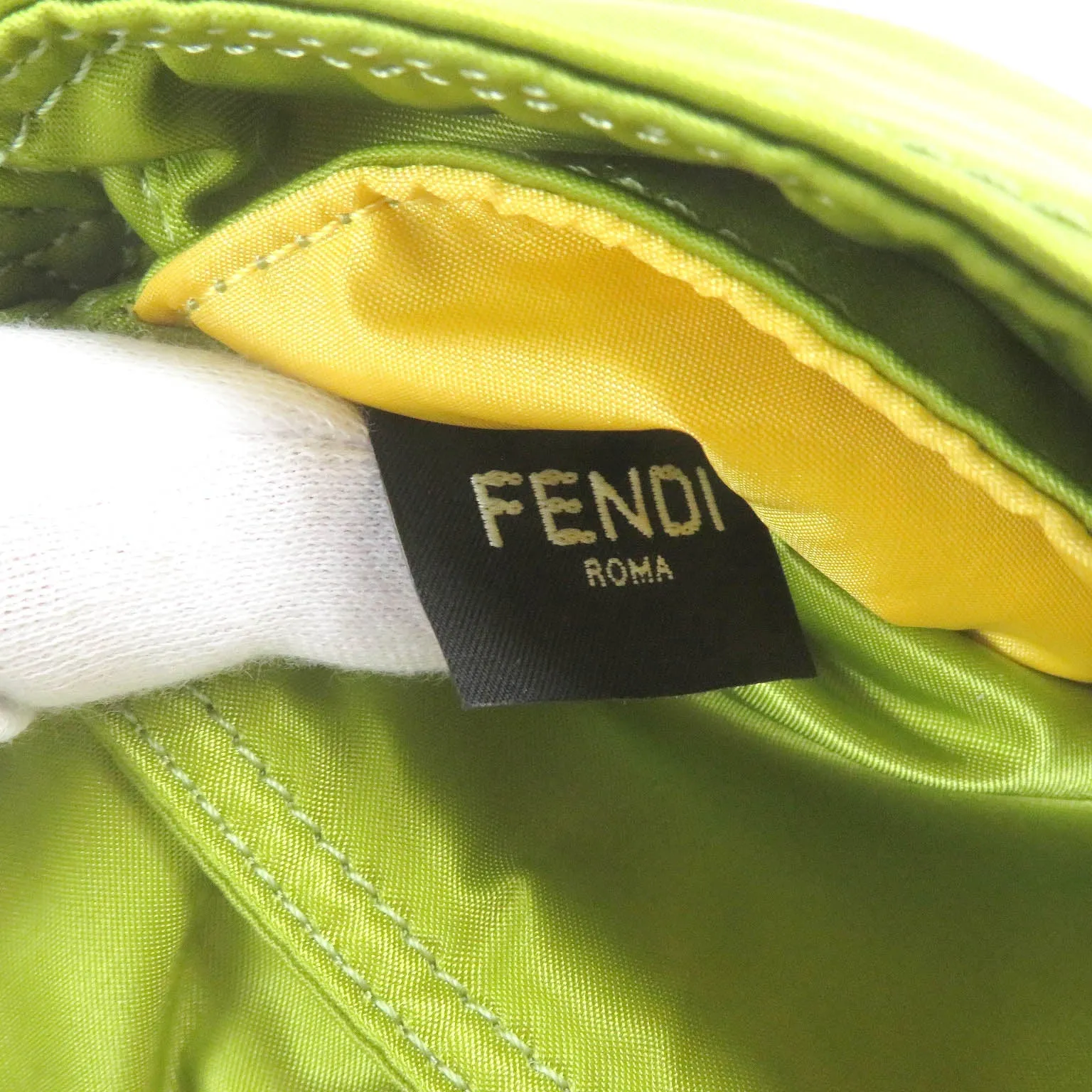 FENDI Sling bag 7AS138 Main: Nylon, Main: Leather wasabi green Baguette Mini mens Used