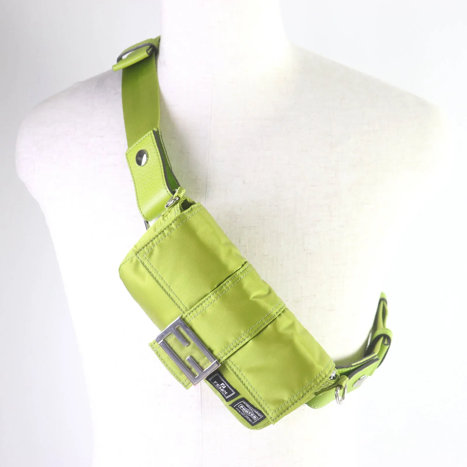 FENDI Sling bag 7AS138 Main: Nylon, Main: Leather wasabi green Baguette Mini mens Used