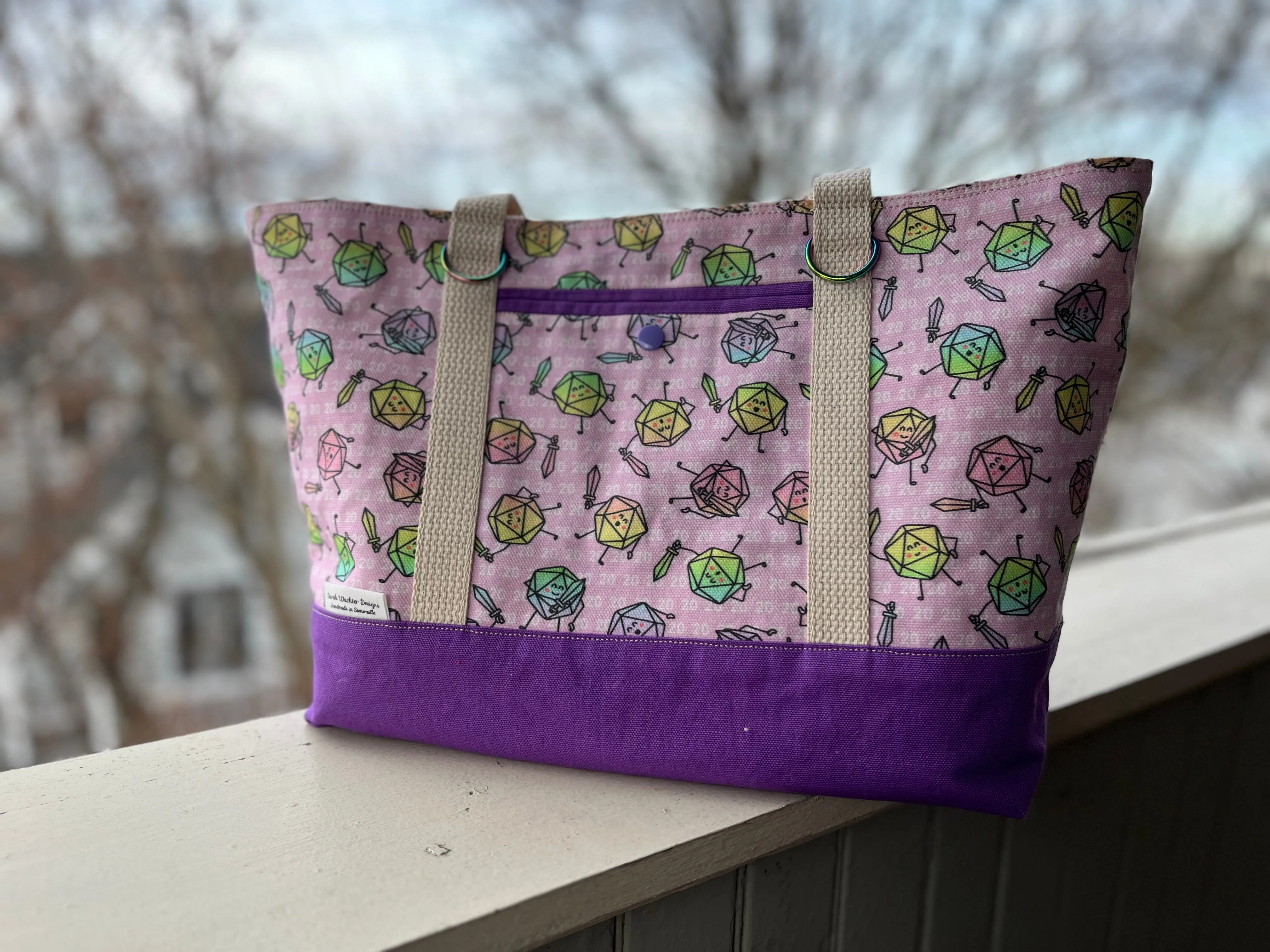 Medium Tote - Pink Fighting D20s