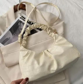 PB141 Ivory Crocodile Scrunched Handle Purse
