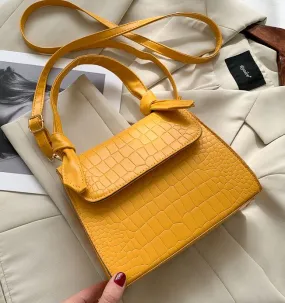 PB25 Golden Yellow Crocodile Design Shoulder Bag