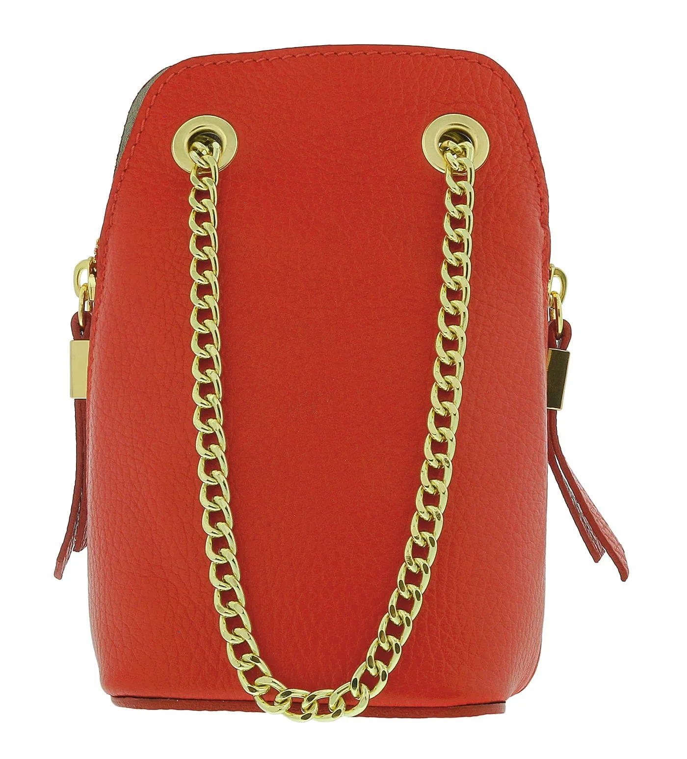 Pierre Cardin Red Leather Curved Structured Chain Crossbody Bag