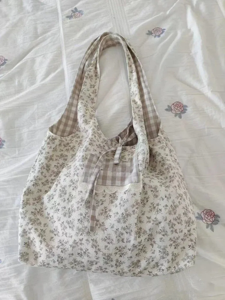 UAKISS  -  Sweet Flower Print Tote Underarm Bag Women Fashion Casual Shopping Handbags All Match Female Shoulder Bags