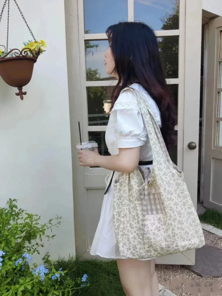 UAKISS  -  Sweet Flower Print Tote Underarm Bag Women Fashion Casual Shopping Handbags All Match Female Shoulder Bags