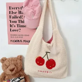 UAKISS  -  Women Casual Shopping Bag Korean High-capacity Kawaii Cherry Fluffy Underarm Bags All Match Sweet Girls Y2k Shoulder Handbags