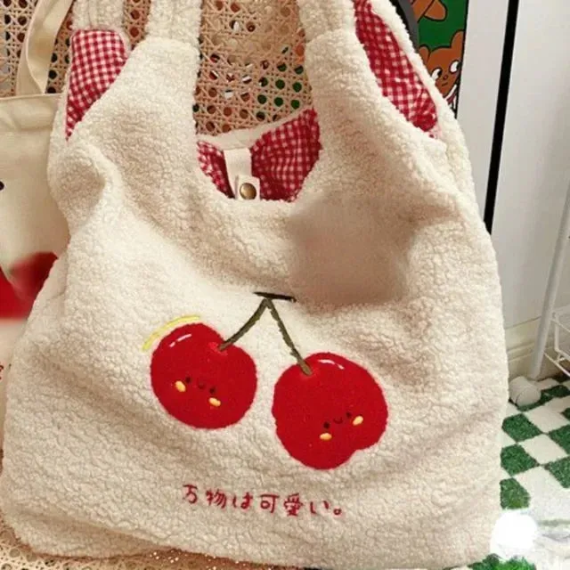 UAKISS  -  Women Casual Shopping Bag Korean High-capacity Kawaii Cherry Fluffy Underarm Bags All Match Sweet Girls Y2k Shoulder Handbags