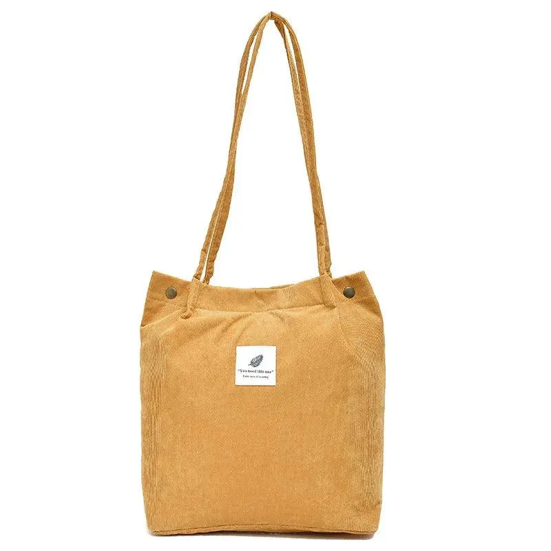 Large Women’s Corduroy Shoulder Bag - Stylish & Spacious Shopping Tote
