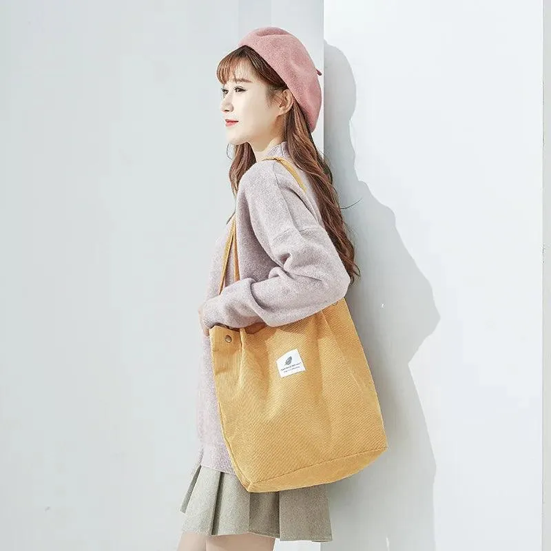 Large Women’s Corduroy Shoulder Bag - Stylish & Spacious Shopping Tote